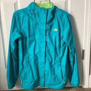 Cute North Face Turquoise & lime green rain jacket